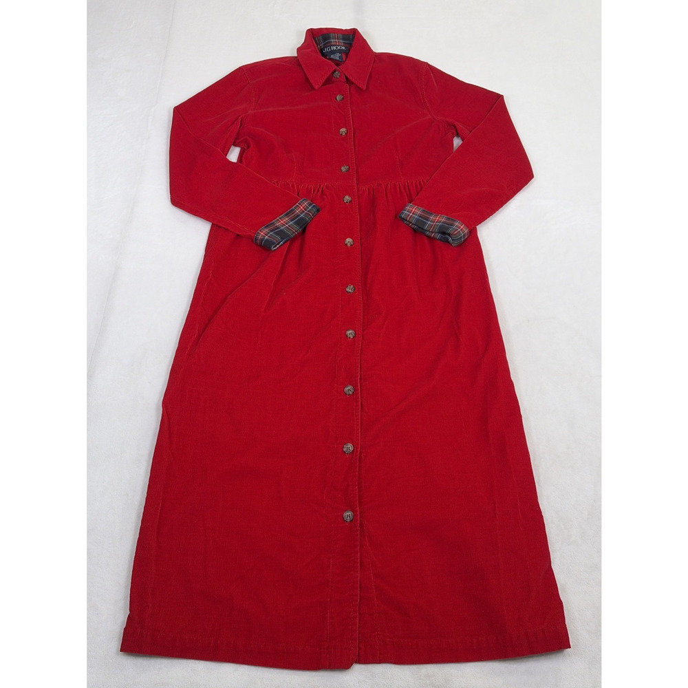 Vintage JG Hook Shirt Dress 8 Red Corduroy Button Front Prairie Cottage Holiday - Picture 1 of 8
